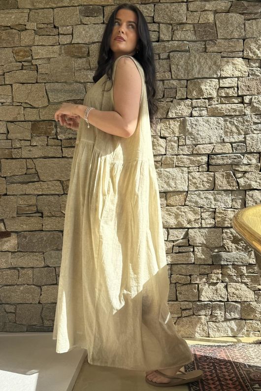 Lenni Cotton Smock Dress Washed Sandstone /50=